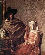 VERMEER VAN DELFT, Jan A Lady Drinking and a Gentleman (detail) ar oil painting artist